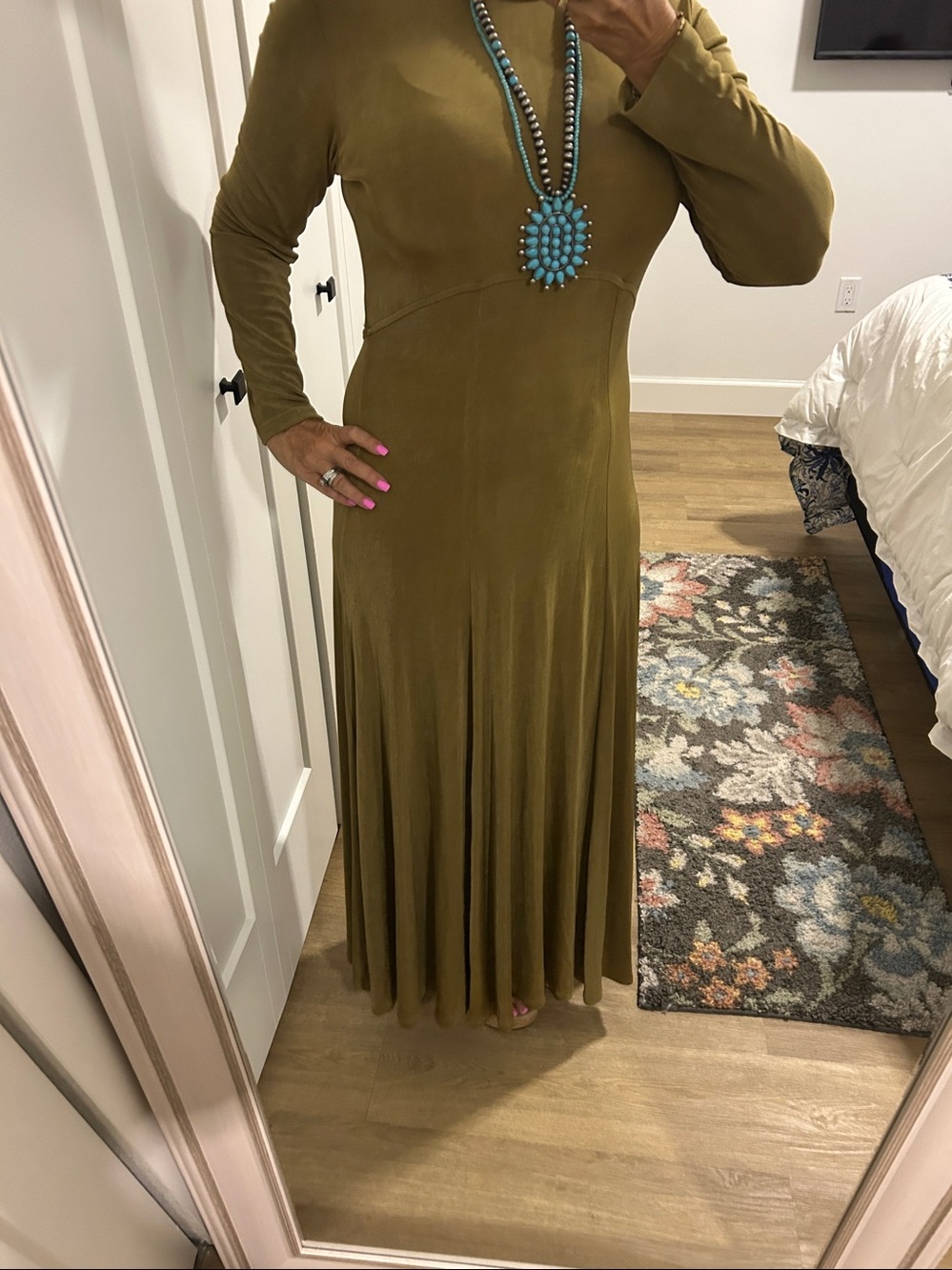 Vintage Y2K Double D Ranch Olive Green Mock Neck Maxi Dress | Size Medium